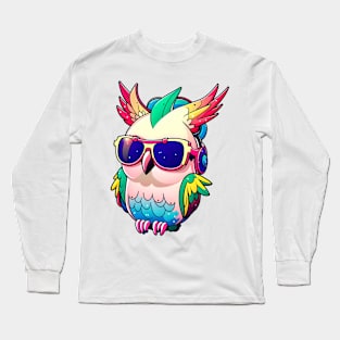 Kawaii cute happy cockatoo wearing sunglasses Long Sleeve T-Shirt